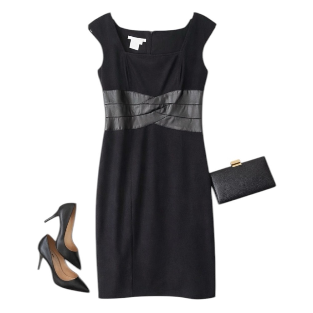 ✨Maggy London Black Sheath Dress | Faux Leather Waist | Work to Evening | Size 2